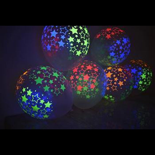 Clear Latex 11 inch UV Blacklight Reactive Neon Star Balloons